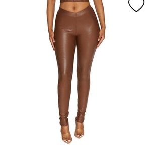 Brown leather leggings